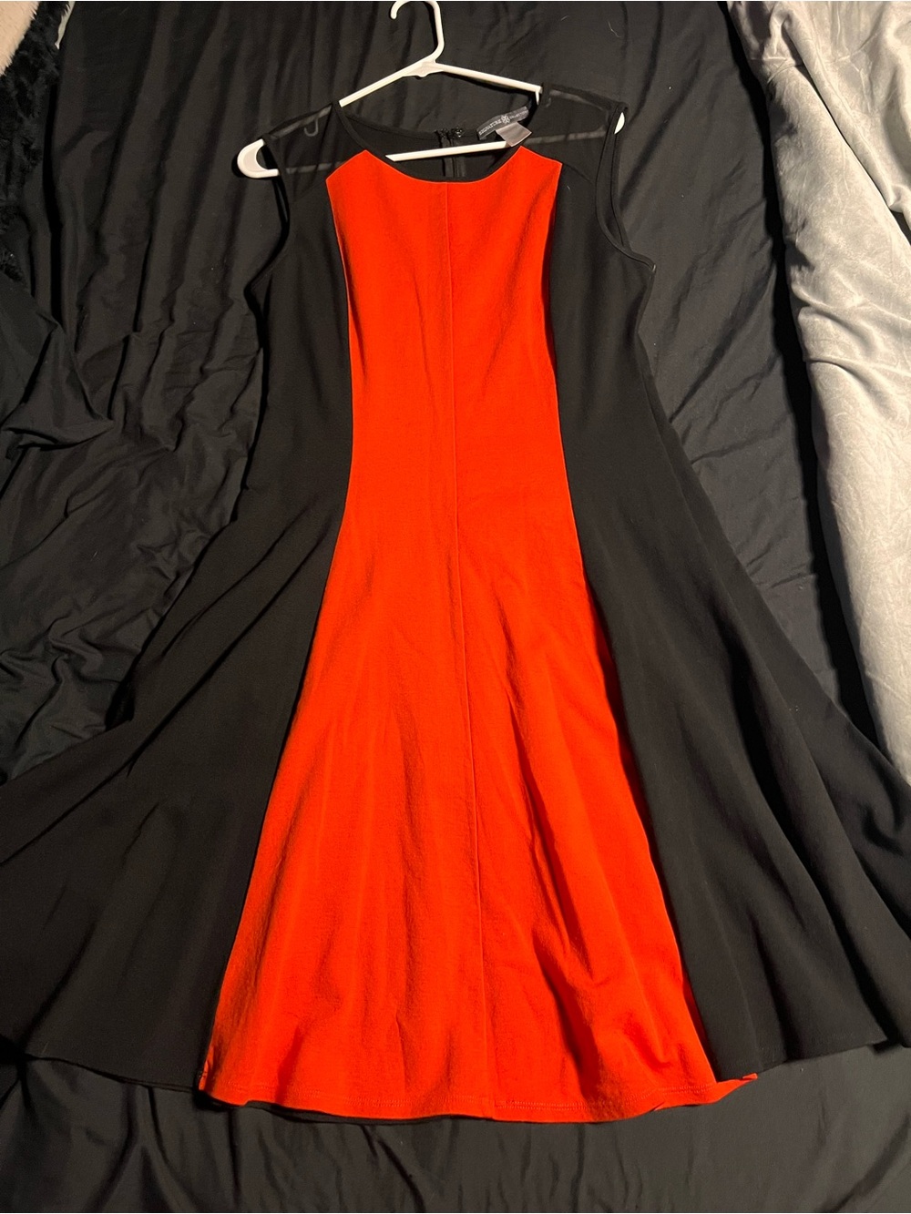 Sleeveless Black & Burnt Orange Fit-and-Flare Dress LG